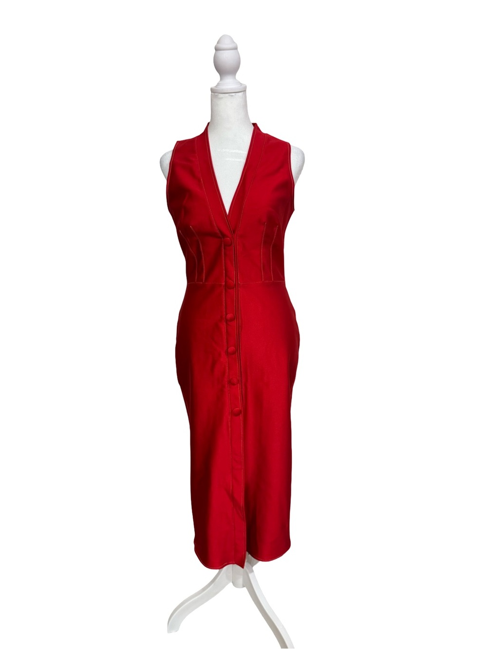 Red Sleeveless Button-Front Sheath Dress